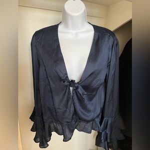 Tularosa Winnie Long Sleeve Blouse Top Solid Navy Ruffle Tiered Size S